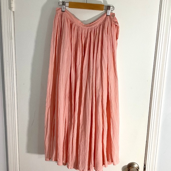 Y2K ESPIRIT WOMANS 11/12  COTTON CRINKLED MIDI SKIRT PEACH LIGHT COLOR - Picture 1 of 9
